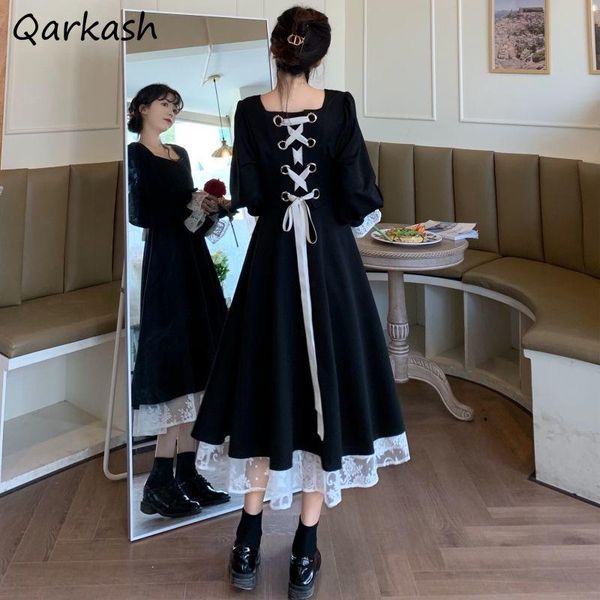 casual dresses women large size long flare sleeve lace patchwork black vintage ulzzang party elegant mujer cozy spring french style, Black;gray
casual dresses women large size long flare sleeve lace patchwork black vintage ulzzang party elegant mujer cozy spring french style, Black;gray