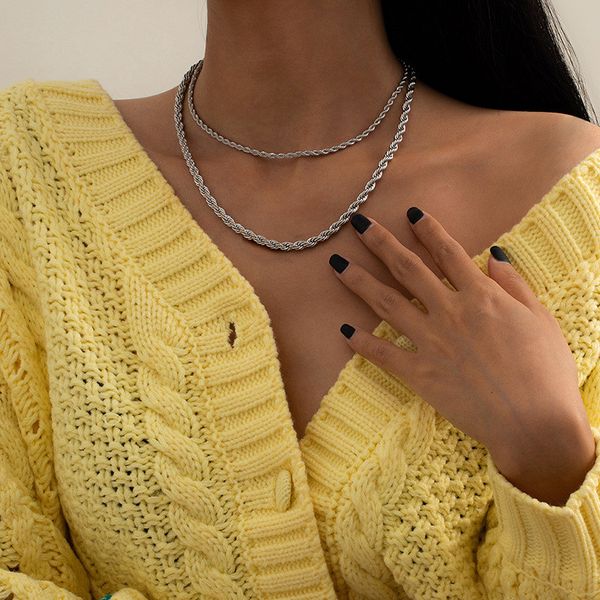 european hip hop geometric twist chains personality street double layer metal necklace women retro silver neck link jewelry accessories
european hip hop geometric twist chains personality street double layer metal necklace women retro silver neck link jewelry accessories