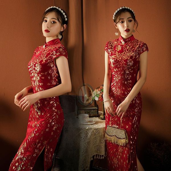 ethnic clothing vintage velour embroidery qipao chinese bride wedding gown classic split elegant cheongsam solid color traditional dress, Red
ethnic clothing vintage velour embroidery qipao chinese bride wedding gown classic split elegant cheongsam solid color traditional dress, Red