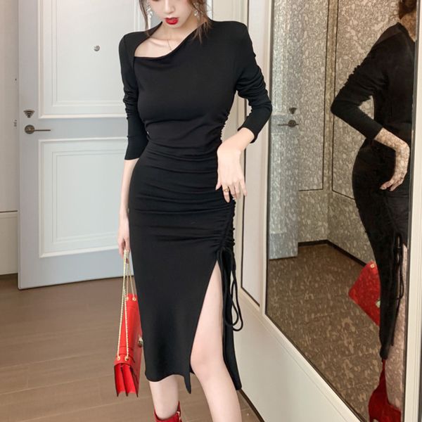 casual dresses 2021 spring asymmetrical neck slit women slim high waist long sleeve ruched drawstring midi thicken party do6t, Black;gray
casual dresses 2021 spring asymmetrical neck slit women slim high waist long sleeve ruched drawstring midi thicken party do6t, Black;gray