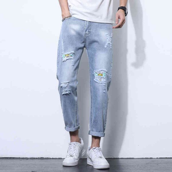 cropped pants men's 2021 summer handsome small leg korean slim fit hole jeans casual, Blue
cropped pants men's 2021 summer handsome small leg korean slim fit hole jeans casual, Blue