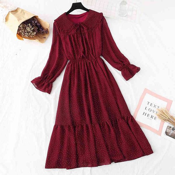 dresses Sweet Polka Dot Printed Chiffon Women Vintage A-line Flare Sleeve Doll collar Ruffled es Spring Summer, 1 color
dresses Sweet Polka Dot Printed Chiffon Women Vintage A-line Flare Sleeve Doll collar Ruffled es Spring Summer, 1 color