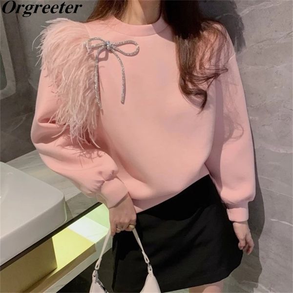 spring fall fashion female feather diamond bowknot solid color minimalist long-sleeved pullover sweatshirts 210602, Black
spring fall fashion female feather diamond bowknot solid color minimalist long-sleeved pullover sweatshirts 210602, Black