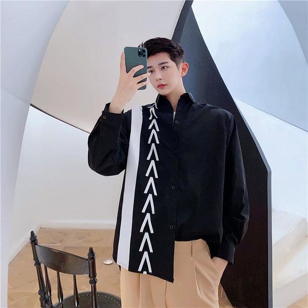 spring and autumn youth men's personality design contrast stitching long-sleeved shirt fashion casual loose shirts, White;black
spring and autumn youth men's personality design contrast stitching long-sleeved shirt fashion casual loose shirts, White;black