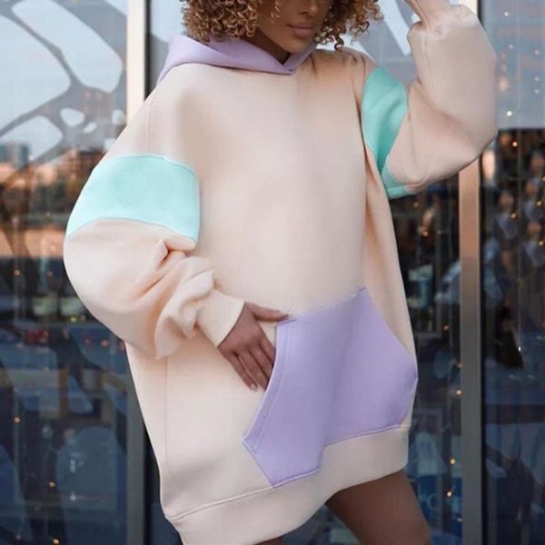 women's hoodies & sweatshirts 2021 fashion hooded white patchwork pocket loose full sleeve elegant high street wear outwears, Black
women's hoodies & sweatshirts 2021 fashion hooded white patchwork pocket loose full sleeve elegant high street wear outwears, Black