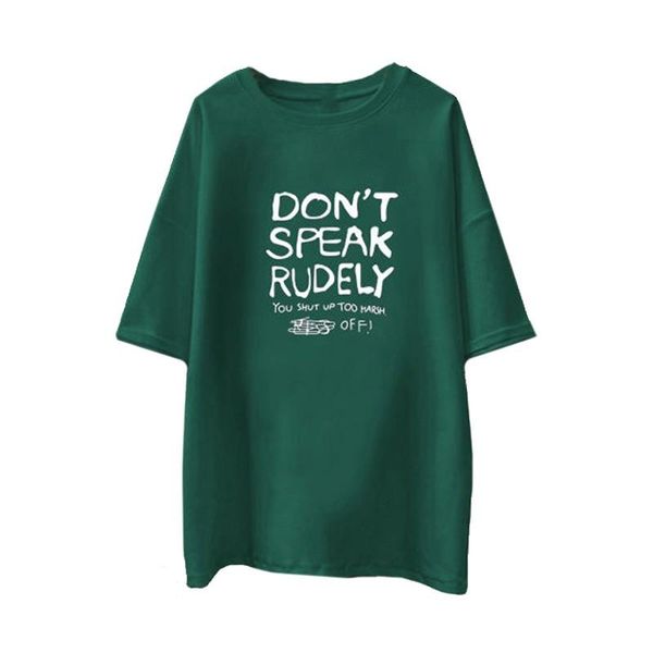 women's t-shirt summer don't speak rudely harajuku letter cotton short sleeve t shirt women long loose korean alphabet large size, White
women's t-shirt summer don't speak rudely harajuku letter cotton short sleeve t shirt women long loose korean alphabet large size, White