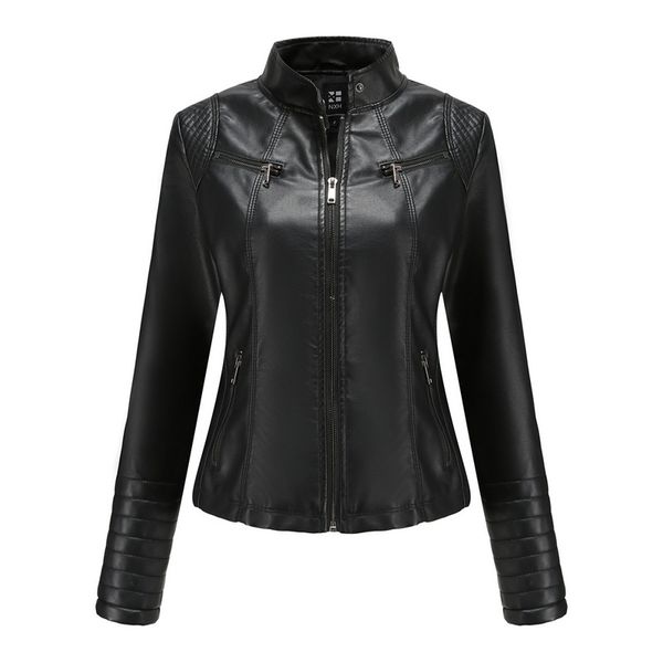 n788 women's leather jacket spring and autumn high-quality fashion classic punk motorcycle style zipper cuffs thin short jacket, Black
n788 women's leather jacket spring and autumn high-quality fashion classic punk motorcycle style zipper cuffs thin short jacket, Black
