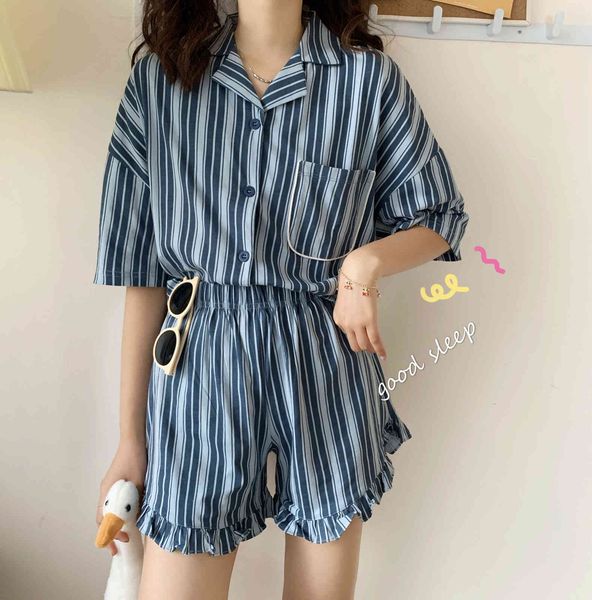 sleepwear casual korean summer striped chic vintage all match sleepwear loose retro short sleeves homewear pajamas sets, Black;red
sleepwear casual korean summer striped chic vintage all match sleepwear loose retro short sleeves homewear pajamas sets, Black;red