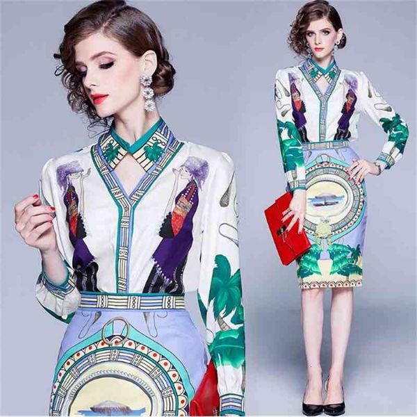 luxury printed two pieces sets dress spring fall runway women's long sleeve shirt+ skirt suit office lady business slim wrap dress, Black;gray
luxury printed two pieces sets dress spring fall runway women's long sleeve shirt+ skirt suit office lady business slim wrap dress, Black;gray