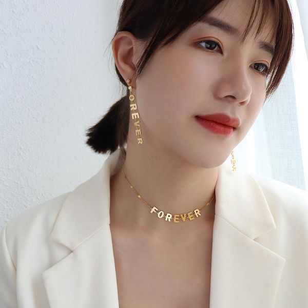earrings & necklace forever choker set stainless steel gold plated for women 2021 fashion jewelry, Silver
earrings & necklace forever choker set stainless steel gold plated for women 2021 fashion jewelry, Silver