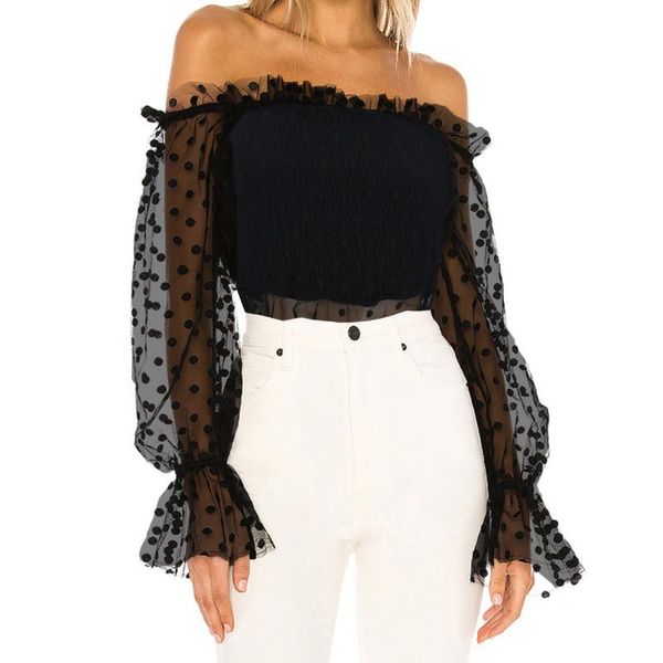 summer women's t-shirts fashion solid color t-shirt mesh yarn perspective long sleeve off-shoulder tees exposed navel, White
summer women's t-shirts fashion solid color t-shirt mesh yarn perspective long sleeve off-shoulder tees exposed navel, White