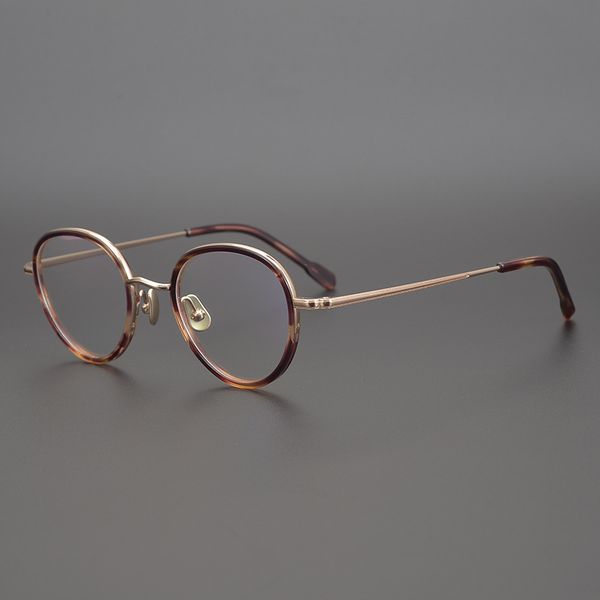 harajuku literature and art japan light luxury round high-grade handmade spectacle frame gold titanium plate lovers, White;black