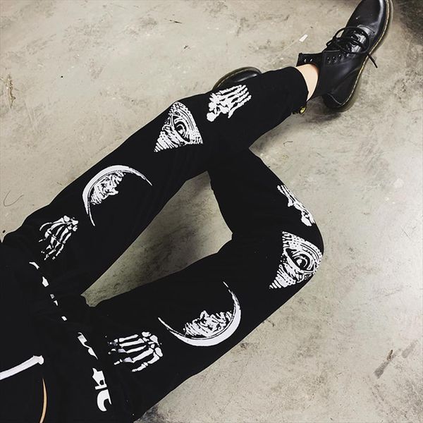 punk grunge gothic trousers women capri harajuku pentagram long sleeve autumn hollow out patchwork trouser vintage, Black;white 
punk grunge gothic trousers women capri harajuku pentagram long sleeve autumn hollow out patchwork trouser vintage, Black;white