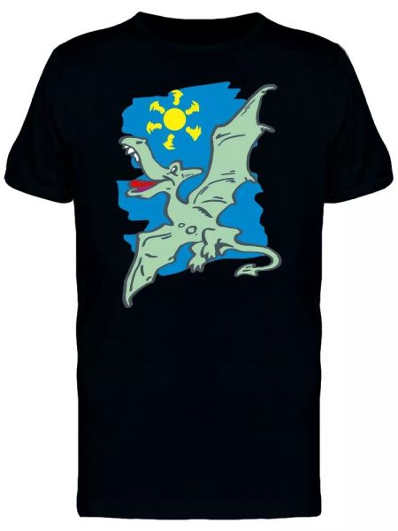 Green Funny Flying Dinosaur Tee Men's -Image by Shutterstock, White;black