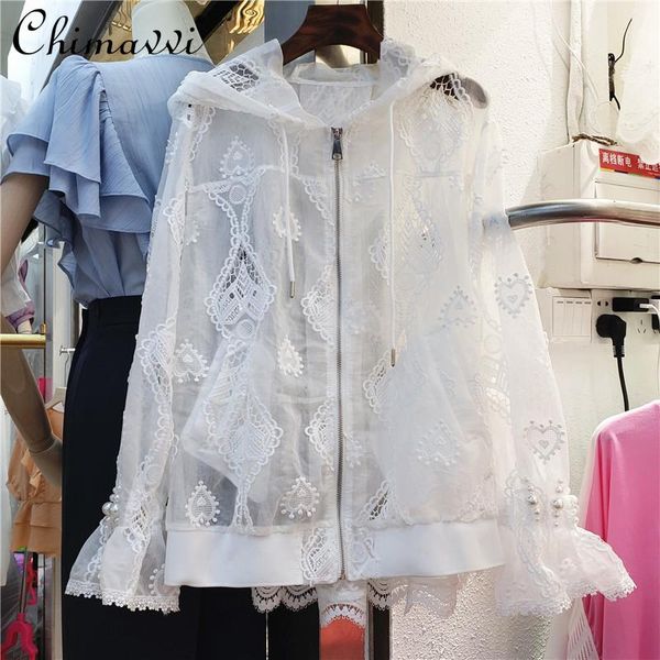 elegant lace hooded collar long flare sleeve white sun-protective clothing female 2021 hollow beaded pearl coat women's jackets, Black;brown
elegant lace hooded collar long flare sleeve white sun-protective clothing female 2021 hollow beaded pearl coat women's jackets, Black;brown