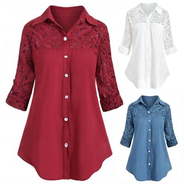 women casual solid color turn down collar lace stitching plus size shirt white/ red/ blue women's blouses & shirts
women casual solid color turn down collar lace stitching plus size shirt white/ red/ blue women's blouses & shirts