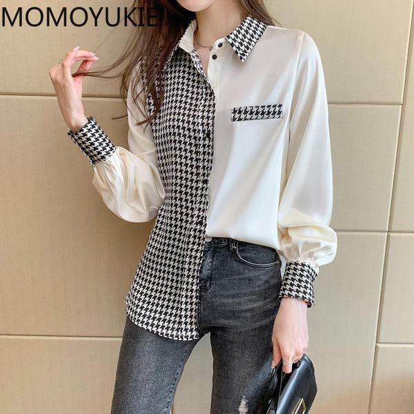 women's blouses & shirts houndstooth satin blouse women office lady spliced patchwork korean fashion clothing shirt long sleeve 2021 b, White
women's blouses & shirts houndstooth satin blouse women office lady spliced patchwork korean fashion clothing shirt long sleeve 2021 b, White