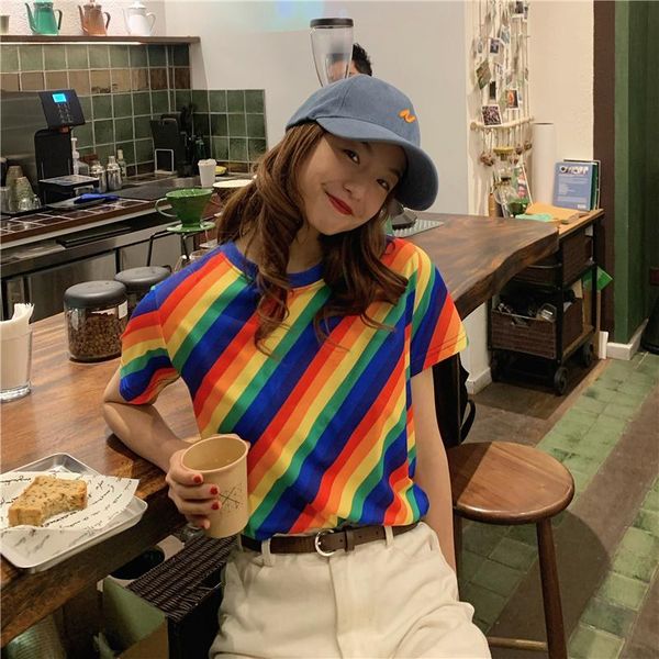 women's t-shirt female korean harajuku casual loose rainbow striped t shirt fashion t-shirts summer japanese kawaii student, White
women's t-shirt female korean harajuku casual loose rainbow striped t shirt fashion t-shirts summer japanese kawaii student, White