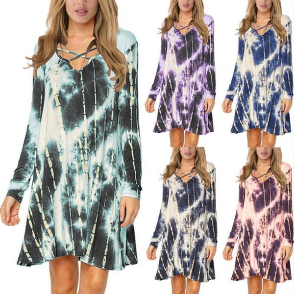 women casual tie dye dress, cross v neck long sleeve colorful printed pattern mini dress dresses, Black;gray
women casual tie dye dress, cross v neck long sleeve colorful printed pattern mini dress dresses, Black;gray