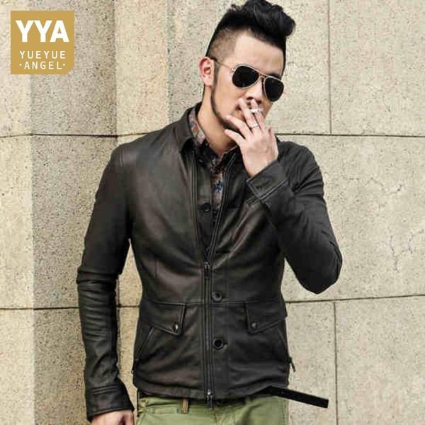 men's leather & faux streetwear 100% genuine jacket men business casual single breasted slim sheepskin short coat spring black punk out
men's leather & faux streetwear 100% genuine jacket men business casual single breasted slim sheepskin short coat spring black punk out
