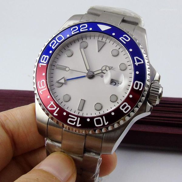 wristwatches 40mm white sterile dial gmt sapphire glass date blue red bezel luminous case back automatic movement mens watch, Slivery;brown
wristwatches 40mm white sterile dial gmt sapphire glass date blue red bezel luminous case back automatic movement mens watch, Slivery;brown