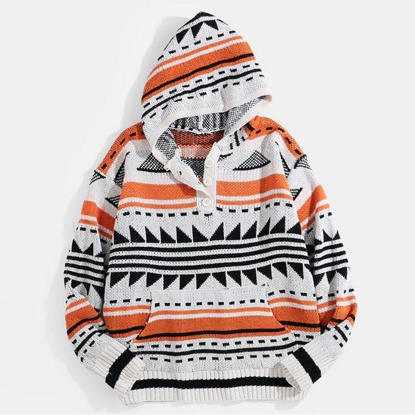 men's sweaters casual loose jacquard sweater fashion hooded pullover spring and autumn harajuku knitted oversized mens, White;black