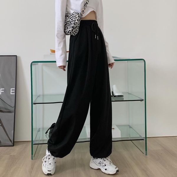 women's pants & capris korean casual women tie feet female sports loose straight strappy trousers pockets full length high waist pantal, Black;white
women's pants & capris korean casual women tie feet female sports loose straight strappy trousers pockets full length high waist pantal, Black;white