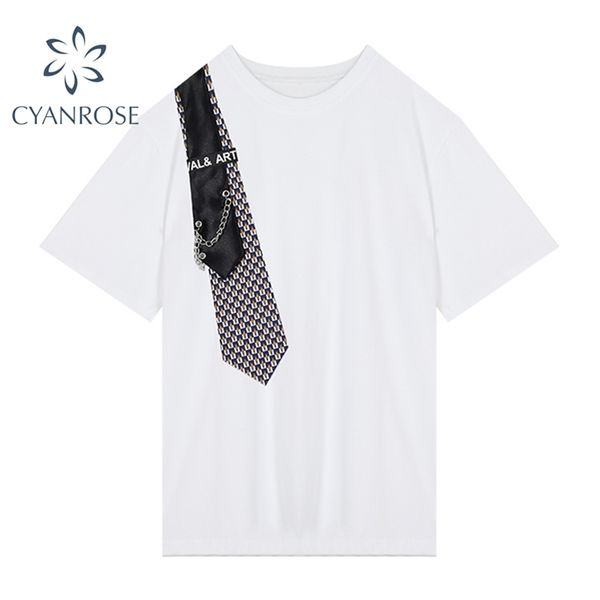 summer tie spliced t shirt women white&black streetwear baggy trendy tees female short sleeve casual rok ol 210515
summer tie spliced t shirt women white&black streetwear baggy trendy tees female short sleeve casual rok ol 210515