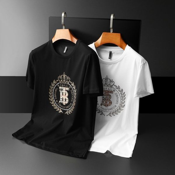 fashion t shirts 2021 summer men's short sleeve mercerized cotton round neck brand drill, White;black
fashion t shirts 2021 summer men's short sleeve mercerized cotton round neck brand drill, White;black