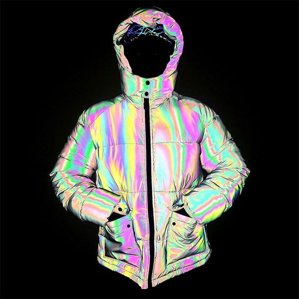 new winter coat men's cotton padded jacket colorful reflective cotton padded jacket, Black
new winter coat men's cotton padded jacket colorful reflective cotton padded jacket, Black