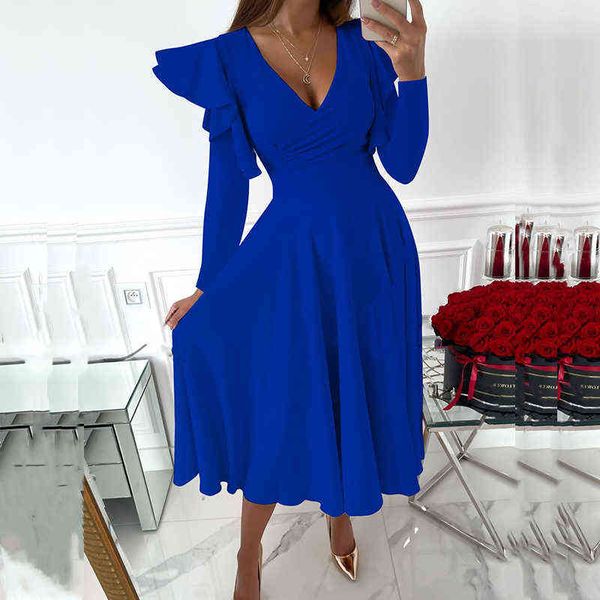 women casual long sleeve dress spring autumn fashion pleated solid mid-length dress deep v-neck ruffle party dress vestidos y1204, Black;gray
women casual long sleeve dress spring autumn fashion pleated solid mid-length dress deep v-neck ruffle party dress vestidos y1204, Black;gray