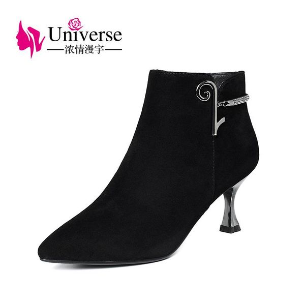 boots universe k218 handmade women shoes pointed toe sliver accessory dot ankle heels, Black