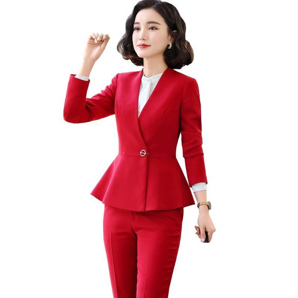women's two piece pants elegant office ladies black blue red pant suit women slim v-neck blazer jacket and trouser female formal work 2, White
women's two piece pants elegant office ladies black blue red pant suit women slim v-neck blazer jacket and trouser female formal work 2, White