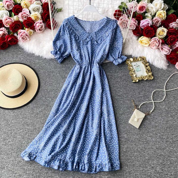 women summer dress peter pan collar a-line long beach polka dot cute blue party dress vestidos de verano frocks fro women 210625, Black;gray
women summer dress peter pan collar a-line long beach polka dot cute blue party dress vestidos de verano frocks fro women 210625, Black;gray