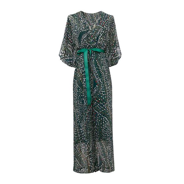 women green floral print v neck half sleeve sash full length jumpsuit vocation chiffon beach j0108 210514, Black;white
women green floral print v neck half sleeve sash full length jumpsuit vocation chiffon beach j0108 210514, Black;white