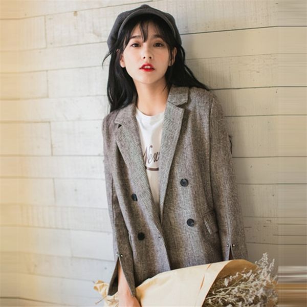 autumn korea fashion women double breasted plaid blazers female slim retro casual blazer coats bleizer femeninos s172 210512, White;black
autumn korea fashion women double breasted plaid blazers female slim retro casual blazer coats bleizer femeninos s172 210512, White;black