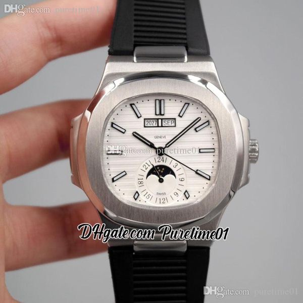 2022 5726 annual calendar moon phase automatic mens watch steel case white textured dial stick markers black rubber strap 6 styles watches p, Slivery;brown
2022 5726 annual calendar moon phase automatic mens watch steel case white textured dial stick markers black rubber strap 6 styles watches p, Slivery;brown