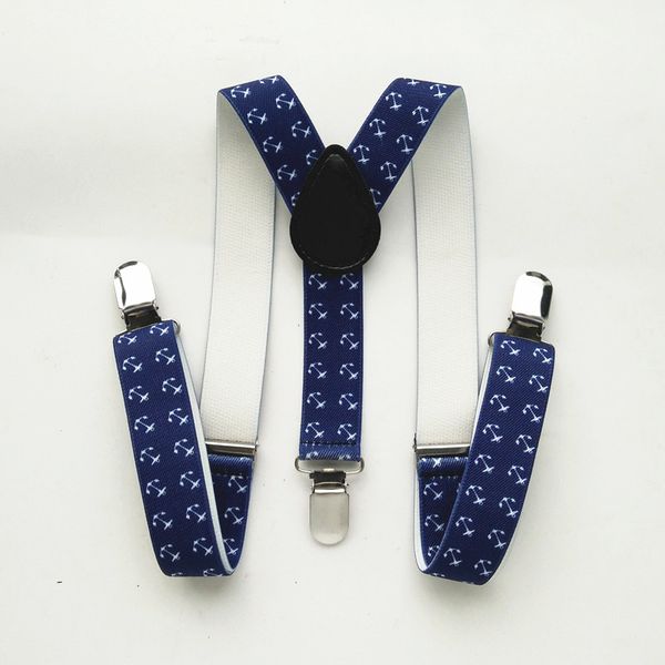 

2.5cm wide navy color anchor printing men suspenders y-back braces for children and 4 size, Black;white