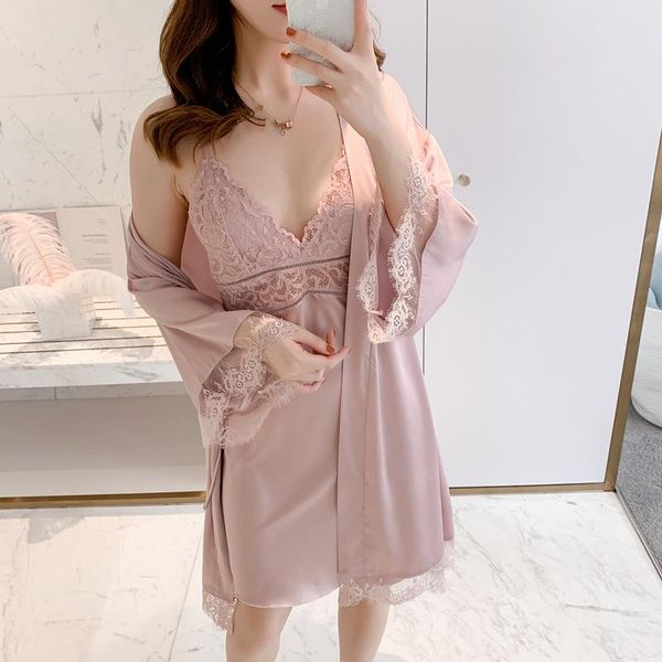two piece set bridal wedding robe women faux silk nightgown bathrobe with lace silky intimate lingerie home clothes women's sleepwear, Black;red
two piece set bridal wedding robe women faux silk nightgown bathrobe with lace silky intimate lingerie home clothes women's sleepwear, Black;red