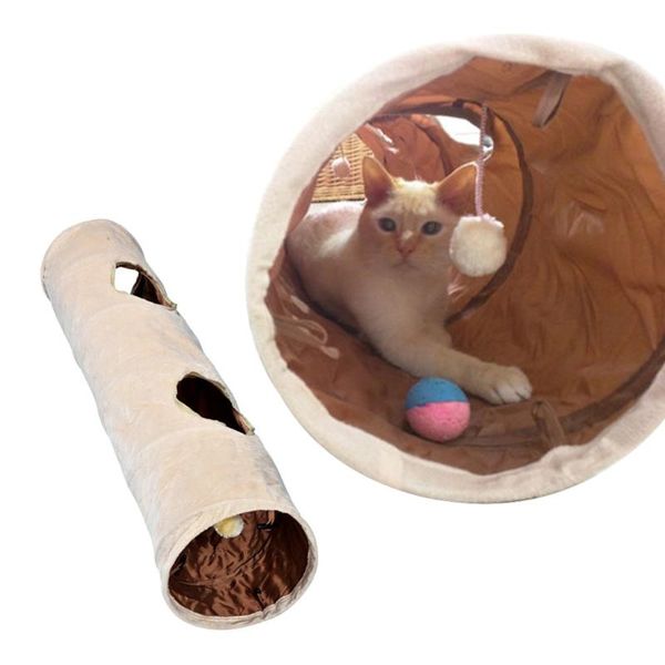cat toys pet tunnel long 120cm 2 holes puppy teaser funny hide with ball collapsible kitten