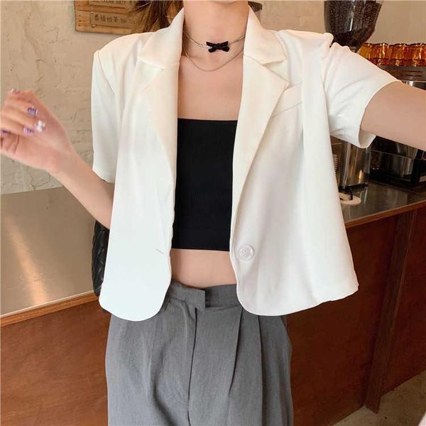 women's suits & blazers korean fashion high waist short one button sunscreen sleeve suit, White;black
women's suits & blazers korean fashion high waist short one button sunscreen sleeve suit, White;black