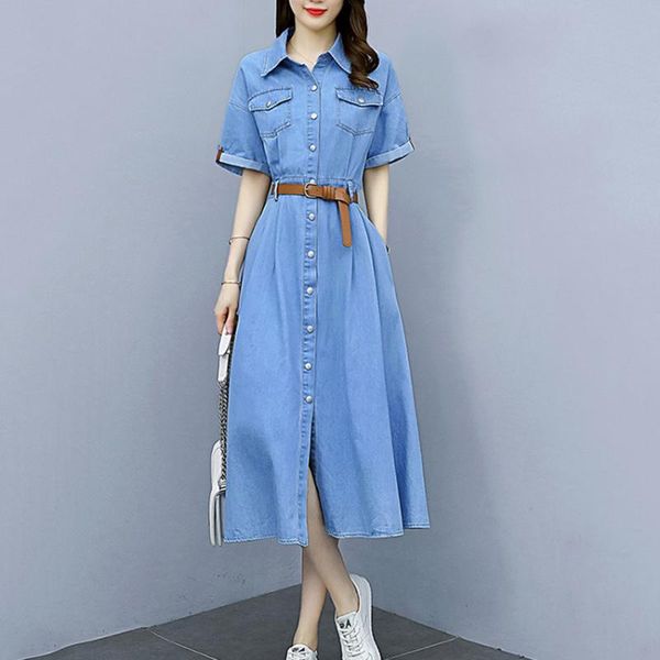 party dresses korean fashion casual long denim shirt dress summer short sleeve single breasted jeans women vestidos, White;black
party dresses korean fashion casual long denim shirt dress summer short sleeve single breasted jeans women vestidos, White;black