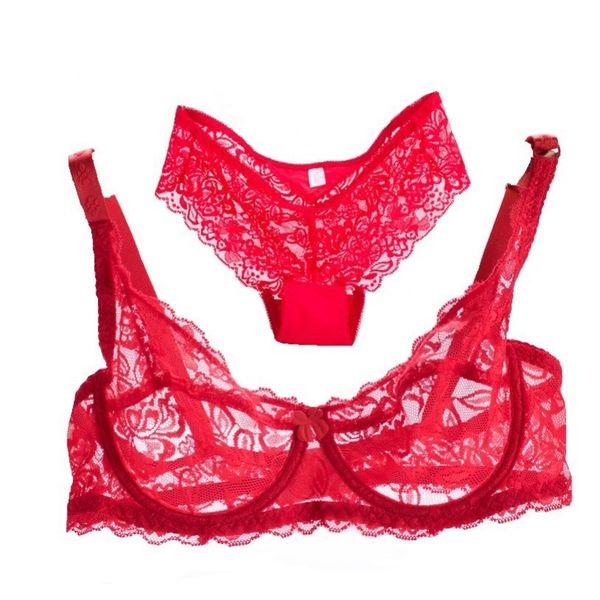 bra set women's ultra thin transparent soft lace gathered underwear sexy, Red;black
bra set women's ultra thin transparent soft lace gathered underwear sexy, Red;black