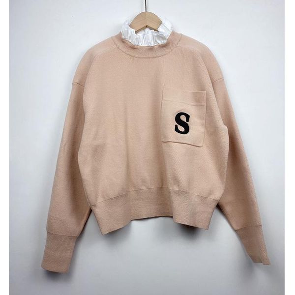 women's sweaters autumn and winter women solid color sweater stitching ruffles letter embroidery long sleeve female fashion jumpers, White;black
women's sweaters autumn and winter women solid color sweater stitching ruffles letter embroidery long sleeve female fashion jumpers, White;black