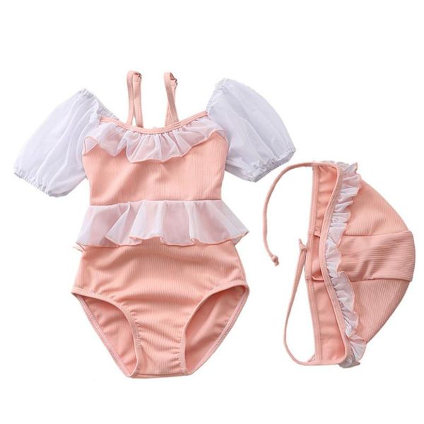 girls two-piece swimming clothes set, ruffles lace hem boat neck short sleeve swimsuit + cap one-pieces, Black
girls two-piece swimming clothes set, ruffles lace hem boat neck short sleeve swimsuit + cap one-pieces, Black