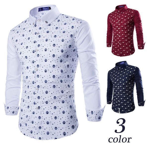 boutique fashion shirt men's casual long sleeve c88 with skull star print, White;black
boutique fashion shirt men's casual long sleeve c88 with skull star print, White;black