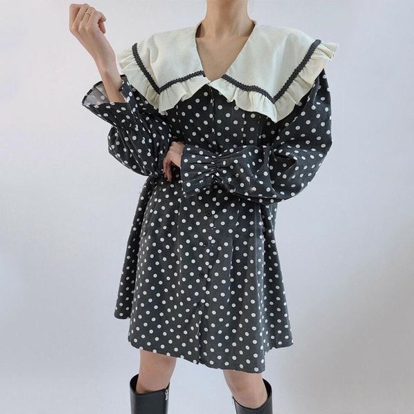 casual dresses retro age-reducing wood ear stitching doll collar full-screen polka dot single-breasted lace-up waist dress gx1310, Black;gray
casual dresses retro age-reducing wood ear stitching doll collar full-screen polka dot single-breasted lace-up waist dress gx1310, Black;gray