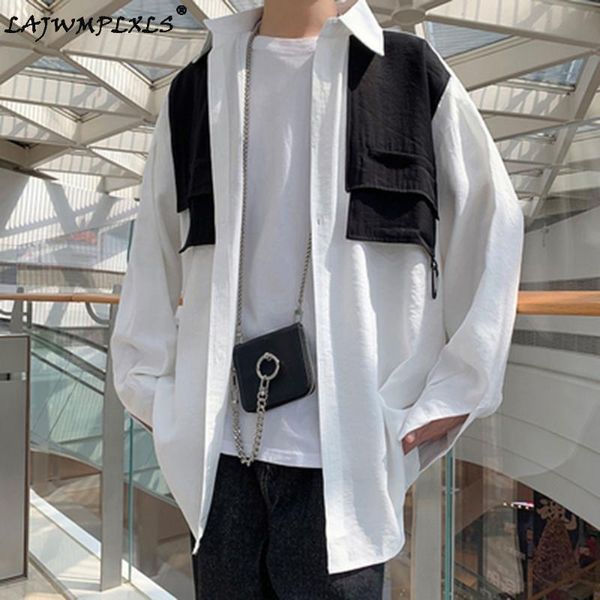 men's casual shirts spring summer fake two for men 2021 contrast stitching japanese long sleeve shirt fashion clothing designer, White;black
men's casual shirts spring summer fake two for men 2021 contrast stitching japanese long sleeve shirt fashion clothing designer, White;black