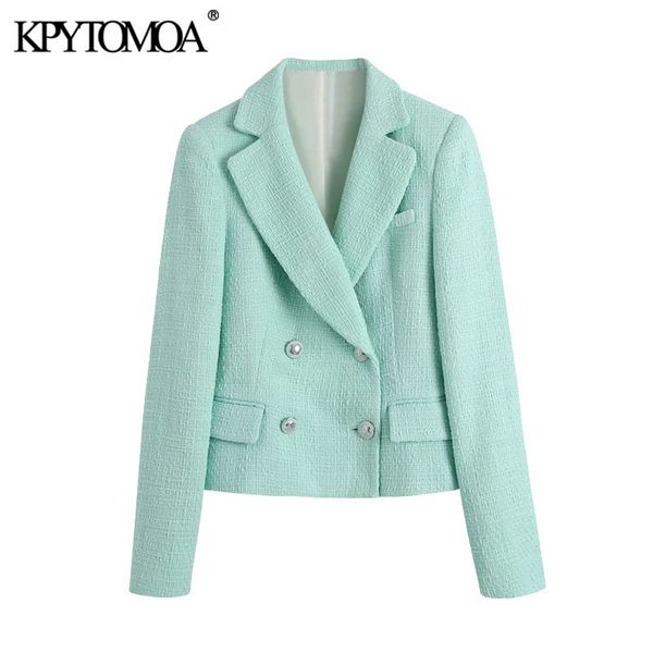 women fashion double breasted cropped tweed blazer coat vintage long sleeve pockets female outerwear chic veste 210416, White;black
women fashion double breasted cropped tweed blazer coat vintage long sleeve pockets female outerwear chic veste 210416, White;black
