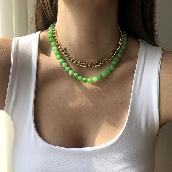 chokers green pink white glass strand beaded chain short necklace set for women gold color stainless steel chunky choker collar, Golden;silver
chokers green pink white glass strand beaded chain short necklace set for women gold color stainless steel chunky choker collar, Golden;silver
